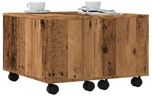 Teenpull Couchtisch Altholz-Optik 60x60x38 cm, Holzwerkstoff, quadratischer Kaffeetisch mit Stauraum, Stabiler Wohnzimmertisch für Zeitschriften und Bücher