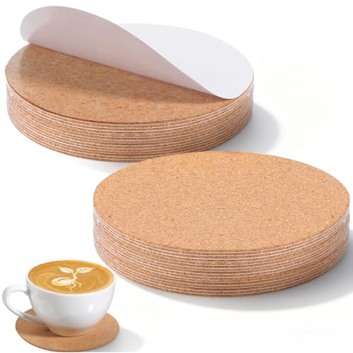 Wanmu 30 Stück Korkuntersetzer Rund Set 10 cm Glas Untersetzer Kork Runde Holz Untersetzer-Set Wiederverwendbar Retro Dick Korkplatte für Raclette Tee Kaffee Gläser Korken Home Restaurant Büro