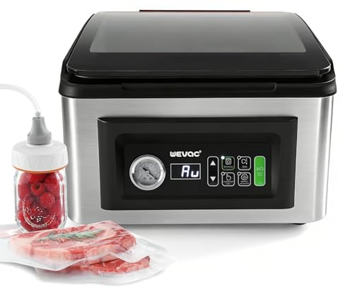 Wevac 12 Chamber Vacuum Sealer for Food, Auto Vacuum Time, 8.5 Qt Chamber | CleanTray, washable seal bar, commercial-grade pump, deep chamber for liquids, meats, Mason Jar Kit, Sous Vide, CV12 Pro