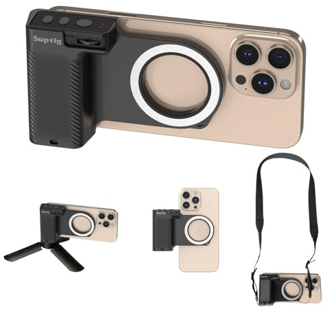 Suptig Fun Shot Poignée de déclencheur magnétique pour téléphone/appareil photo style DSLR compatible avec iPhone et Android avec bouton d'obturation sans fil amovible, dispose d'une vis intégrée de