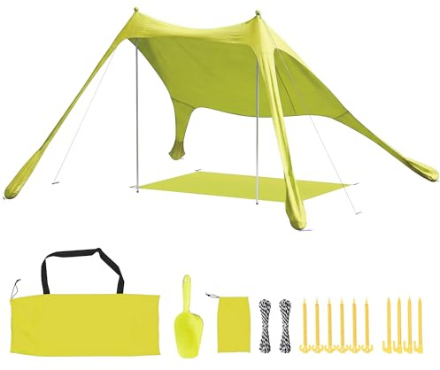 Outsunny Tenda da spiaggia pieghevole 208 x 200 cm, tenda da spiaggia portatile per 2-4 persone con tappetino, UPF50+, pali in alluminio, pala, picchetti e borsa per il trasporto impermeabile, per