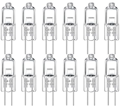 12V 20W G4 Halogen Glühbirne, 12 Stück Packung, 12 Volt 20 Watt Halogenlampe, warmweißes Licht 2800K, 360 Grad Abstrahlwinkel, kompatibel mit Einbaustrahler, Deckenleuchte, Tischlampe, Dunstabzugshaub