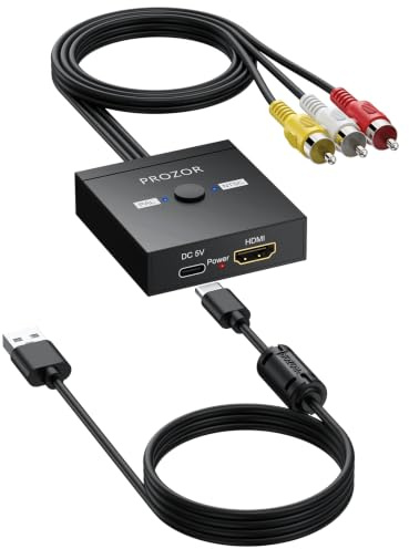 PROZOR Convertisseur HDMI vers RCA avec Câble Intégré 60cm Prise HDMI Femelle Commutation NTSC/PAL 1080p Compatible Clés HDMI Alimentation USB