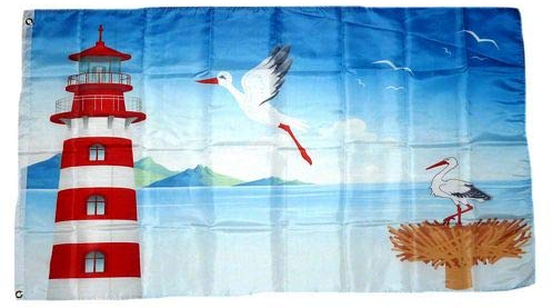 Flagge Fahne Leuchtturm Storch 90 x 150 cm FLAGGENMAE®