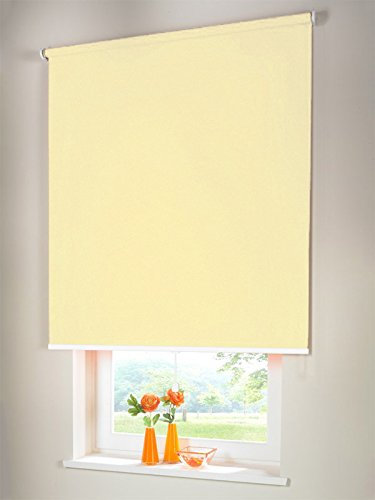 Hochwertiges Verdunkelungsrollo Mittelzugrollo Springrollo Rollo Verdunkelung 120 x 230 cm / 120x230 cm hellgelb-creme // Verdunkelungsrollo/Verdunkelungs-Rollo/Fensterrollo