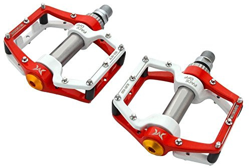 Bestland Fahrradpedale Aluminiumlegierung Anti-Rutschpedale Trekking Abgedichtetes Lager Fahrrad Fahrradpedal für Mountainbike, Rennrad (Rot/Weiß)