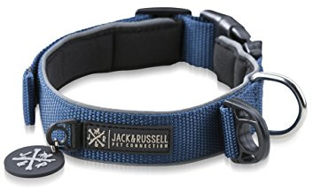 Jack & Russell Premium Hundehalsband Luna reflektierend und Neopren gepolstert Hunde Halsband div. Größen und Farben (Halsumfang L (43-58 cm), Blau)