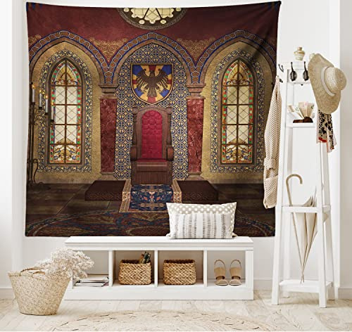 ABAKUHAUS gotisch Wandteppich, Mittelalterlicher Schlossthron, Wohnzimmer Schlafzimmer Heim Seidiges Satin Wandteppich, 200 x 150 cm, Braun Rubin