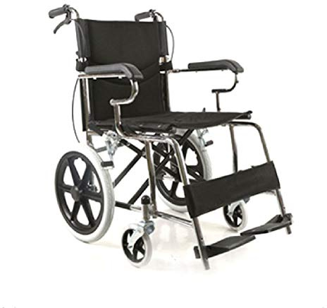 NANANA Ultraleichter Faltbarer Rollstuhl Standard, Abnehmbare Armlehnen und Abnehmbare Fußstützen, Sitzbreite 50Cm,Black