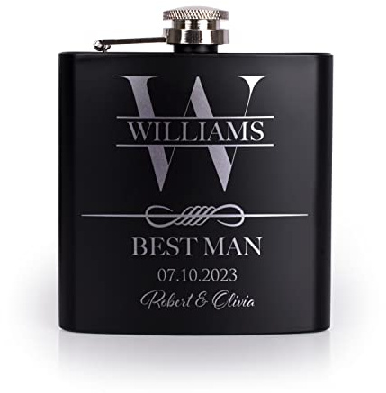 Groomsmen Gifts for Wedding | 3 Designs | Personalized Groomsmen Flasks w/Optional Gift Box, Bachelor Party Team, 6 oz. Custom Engraved Hip Flasks for Best Man and Groomsman Proposal #3