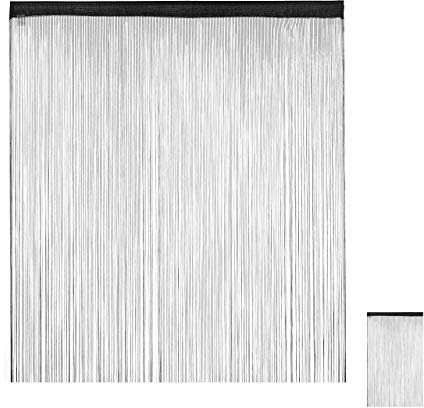 Relaxdays 4 x Fadenvorhang schwarz, kürzbar, Fadengardine, Tunneldurchzug, für Türen & Fenster, Fransenvorhang, 145x245, Black
