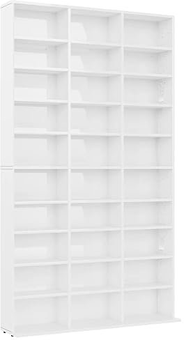 vidaXL CD-Regal Regalwand Bücherregal Regal Schrank CD Medienregal Standregal Bücherschrank Hochglanz-Weiß 102x16x177,5cm Holzwerkstoff