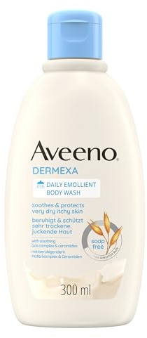 Aveeno Dermexa Daily Emollentien Shower Cream (300 ml), Soap-free Shower Gel for Very Dry & Sensitive Skin, Natural Skin Care with Soothing Oats and Ceramides, Vegan