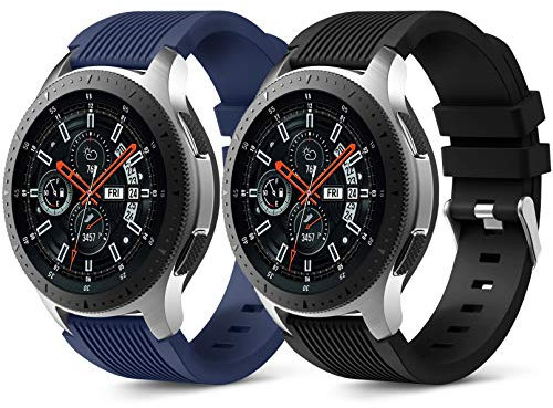 Dirrelo Strap Compatible with Samsung Galaxy Watch 3 45mm/Galaxy Watch 46mm/Huawei GT 2 46mm, 22mm Soft Silicone Sport Wristbands Replacement for Samsung Gear S3 Frontier for Men, Black+Darkblue