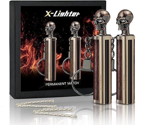 x-lighter Matchstick, Waterproof Match Fire Striker, Flint and Steel, Survival Tool Kit Forever Lighter(Skull+Skull)