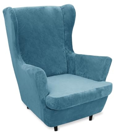 GYHH 2-Teilig Ohrensessel Überzug, Stretch Samt Plüsch Sesselbezug mit Sitzkissen - Schmutzabweisend, Maschinenwäsche Möbelschutz für Sessel Wohnzimmer Schlafzimmer