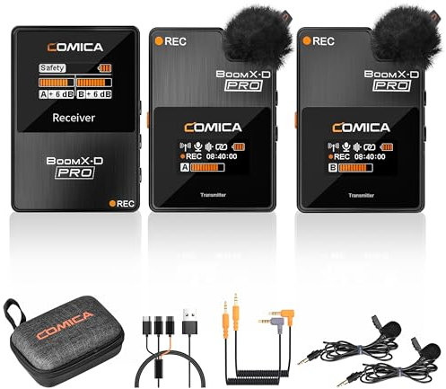 comica BoomX-D2 Pro kabelloses Krawattenmikrofon, 2,4 G, Dual-Kanal, kabelloses Mikrofonsystem mit internem Speicher 16 G, Wireless Go Mikrofon für Interview YouTube Vlog TikTok