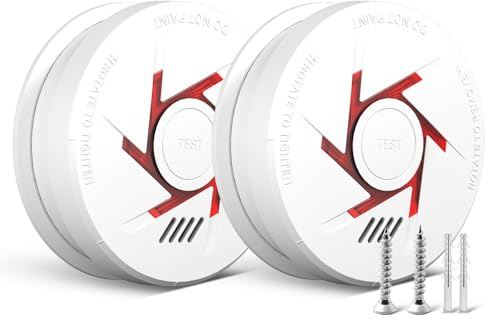 9V Battery Photoelectric Smoke Alarm With 10 Years Life Smoke Detector with Test Button 5 year battery 2 Pack