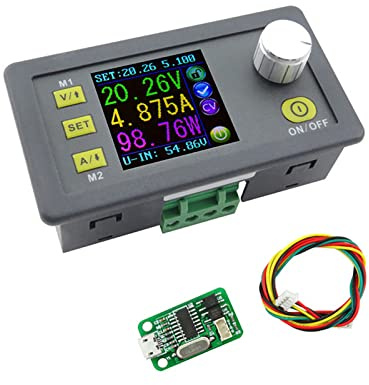 Jadeshay DC Power Converter, 6-55V to 0V-50V Programmable Power Supply Module Buck Voltage Converter 5A Constant Voltage Current Step Down Colour Screen with Cable and Communication Module DPS5005