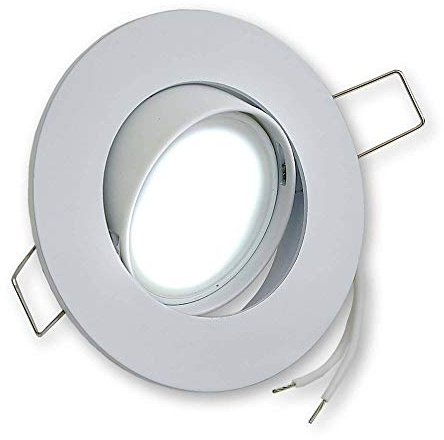LED Einbaustrahler weiß rund 7 Watt warmweiß 12V flach, schwenkbar - MR16 Einbauleuchte 75-80mm Bohrloch - Einbau-Spot Decken-Strahler Deckeneinbaustrahler Deckenspot Deckeneinbauleuchte