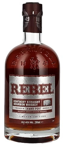 Rebel Bourbon Tawny Port Barrel Finish Whiskey | Bourbon mit hohem Weizenanteil | Finish in ehemaligen Tawny Port Fässern | Noten von getrockneten Früchten, Mandeln & Honig | 1 x 700ml