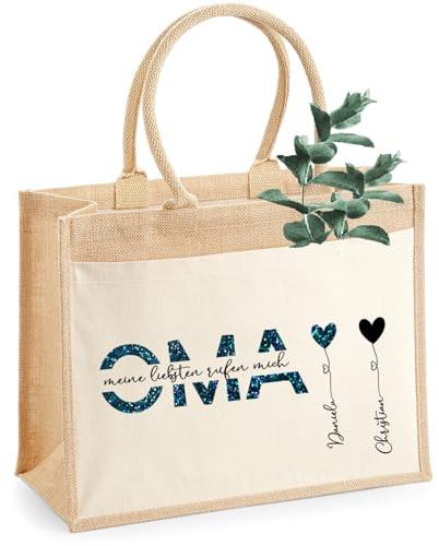 AMBERGER DESIGN Personalisierte Jute-Tasche MEINE LIEBSTEN rufen mich OMA Einkaufstasche Name Kinder