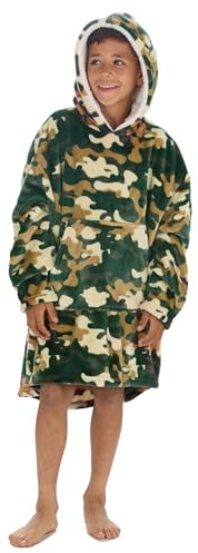 Kids Essentials Boys Kids Camo Pixel Oversized Fleece Hoodie Hoody Sweatshirt (Camo, One Size)