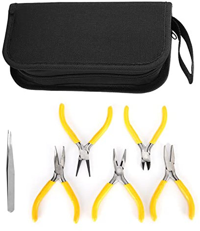 5 Stück Schmuckzangen Set, Multifunktionale Mini Zangen mit Pinzette und Aufbewahrungstasche, Draht Schneidewerkzeug für Halsketten, Armbändern, Schmuck, Uhren, Computern Reparatur