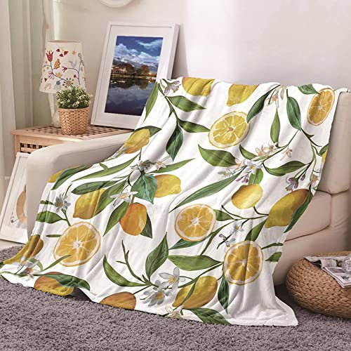 Kuscheldecke Gelb Gemustert, Fleecedecke Muster Flanell Grün Zitrone Flanelldecke Blanket 180x220CM Weich Warm Wohndecke Sofa Bett Geschenk