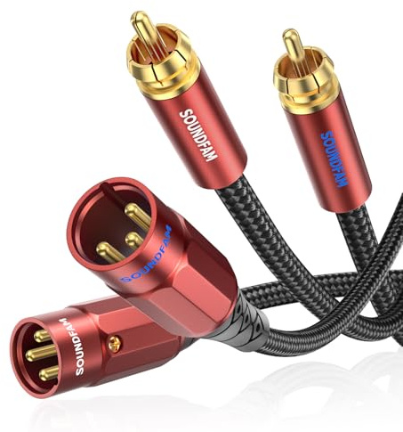 SOUNDFAM 2x Cinch auf 2x XLR Kabel 3m unbalanced – Professionelles Audiokabel mit OFC, Abschirmung & vergoldeten Steckern für Mischpult & Verstärker