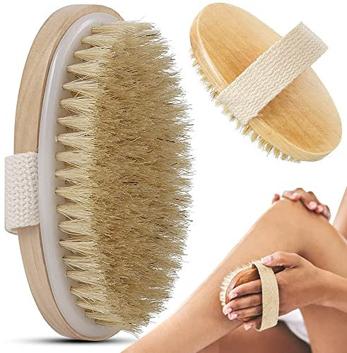 HUKITECH Körpermassagebürste aus natürlichem Agavenhaar - Körperbürste - Gesichtsbürste - Naturholz - Gegen Cellulite - Für nasse und trockene Anwendung - Peelt die Epidermis