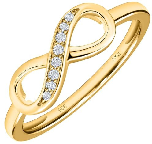 TJC Infinity Ring for Women In Gold Plated 925 Sterling Silver Cubic Zirconia CZ Forever Love Rhodium Plated for Ladies Size M, Yellow Gold