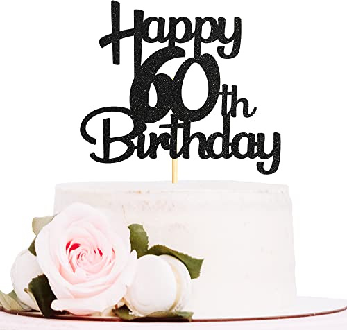 Sotpot 1 Pack 60 Cake Topper Black Glitter Cake Pick 60th Birthday Cake Decoration for 60th Milestone Birthday Party Anniversary Party Supplies