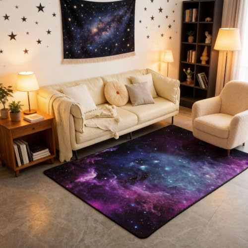 Loussiesd Galax matta golvmattor lila blå universum stjärnhimmel mattset ultramjuk utrymme accent matta kök kontor dekoration 100 x 150 cm