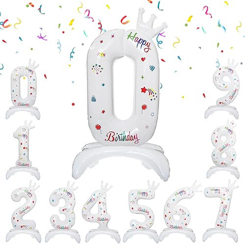 32 Standing Number Balloons, Number 0 Birthday Balloons Foil Balloon for Birthday Party Celebration Decoration