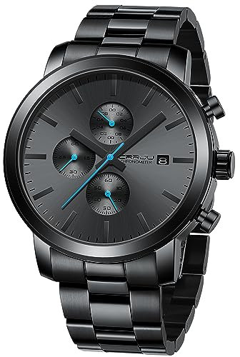 CRRJU Uhr Herren Chronographen Männer Uhren EdelstahlBand Mesh Wasserdicht Armbanduhr Business Schwarz Stoppuhr mit Datum Analog Quarzuhren (Schwarz BLAU)