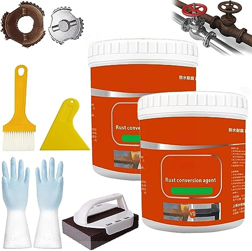 Rust Renovator, Rust Conversion Agent, Rust Renovator Paint, Multi Purpose Anti-Rust Paint, Water-Based Metal Rust Remover with Brush, Rust Remover for Metal, Long Lasting Protection (2Pcs-Black)