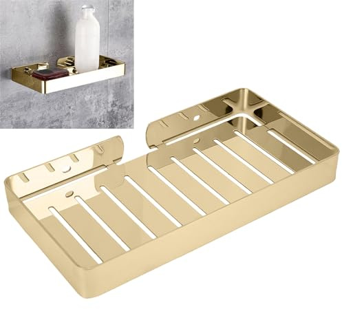 Topyond Plato De Soporte para Jabón para Ducha, Soporte De Pared para Jabón, Barra De Bandeja De Jabón, Estante De Jabón De Acero Inoxidable para Baño Y Cocina(Oro)