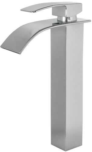 VALAZ Rubinetto Bagno Lavabo Cascata Cromo | Miscelatore Lavabo Bagno Acqua Fredda e Calda, Risparmio Acqua | Installazione Facile e Veloce | Ottone, Inossidabile, Elegante, Serie Aljibe