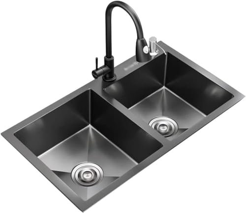 Evier simple noir en acier inoxydable 304 Cuisine Evier double bac Balcon Piscine Cuisine Evier encastré avec siphon (Couleur : Noir, Taille : 80 * 45 * 21cm)