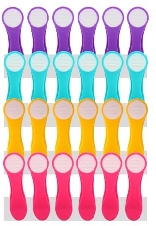 24 Wäscheklammern Wäscheclips mit Federn aus Edelstahl und Soft Grip Softgrip Soft Touch Softtouch Türkis Gelb Pink Lila Dunkelgrau