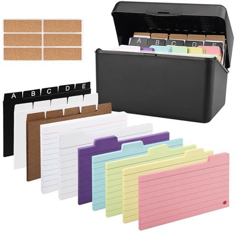 Euleryoo Flashcards, Tarjetas Estudio, Tarjetas De íNdice Fichas Con Anillo De Carpeta,Flashcards Estudio, Incluye 230 Fichas Coloridas 15 Registros 6 Anillos 6 Pegatinas Para Estudiar, Oficina, Hogar