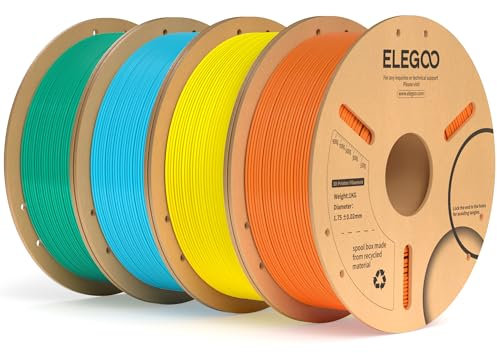 ELEGOO PLA+ Filament 1.75mm Orange Gelb Himmelblau Meeresgrün 4KG, PLA Plus 3D Drucker Filament, Härter und Stärker 3D Druckmaterialien, Maßgenauigkeit +/-0,02mm für 3D Printer(4 Stück 1KG/Spool)