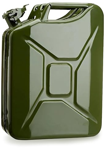 ESTO Benzinkanister aus Metall, Militärgrün, Fassungsvermögen 5 l, 10 l, 20 l, mit oder ohne Ausgießer, Sicherheitsverschluss, rostfrei, zertifiziert für den Transport gefährlicher Güter 20 Liter