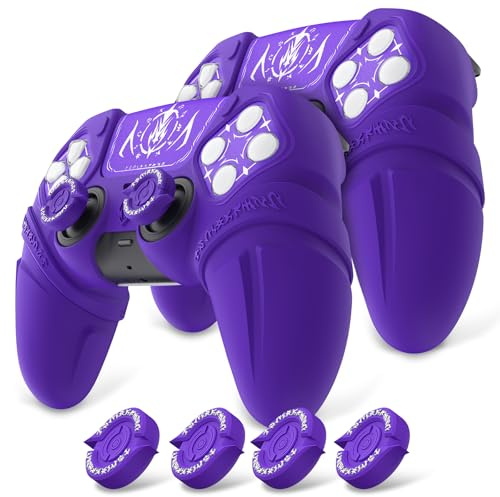 PlayVital Cover Skin per ps5 Controller Joystick, 2 Set, Runes - Viola | Custodia Protettiva Silicone Antiscivolo, Copri Levette Analogiche, Adesivo Touchpad, Compatibile con Base di Ricarica