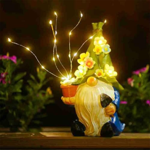IVEOPPE Statues solaires Nain de Jardin - Deco Jardin Exterieur avec LED - pour extérieur, Balcon, terrasse, Chambre - Nain Humour Cadeau pour décoration de Printemps, Pâques