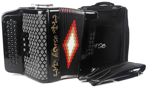 Horse 34 Key Accordion,12 Bass 3-Row F/B/E Diatonic Accordions Instruments for Adults with Luxury Backpack and Straps, 34 Buttons Button Acordeón Acordeones Para Adultos For Beginners to Professionals