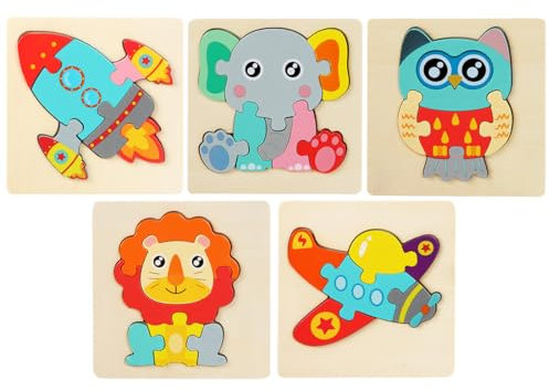 SGERUFZ 5er-Set Holzpuzzle Holzspielzeug Steckpuzzle Montessori Spielzeug Lernspielzeug Pädagogisches Spielzeug Geschenk für Kinder