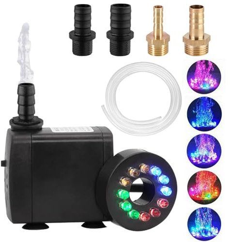 Pompe à eau submersible 25 W 2000 l/h - Pompe à eau pour aquarium, bassin, système hydroponique et fontaine solaire de jardin (avec lumière)