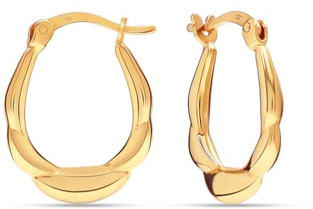 LeCalla 925 Sterling Silver Women's Hoop Earring | 14K Gold-Plated Small Creole Hoop Earrings for Women | Lightweight Oval Hoop Earrings 18MM
